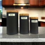 Ucr Home 3'lü Set Metal Çay Kahve Şeker Saklama Kavanozu - Siyah - 1