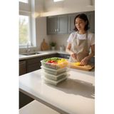 UCR HOME Buzdolabı Organizer Saklama Kabı Seti Hava Geçirmez Dondurucuya Uygun 3lü 2,5 L, Beyaz