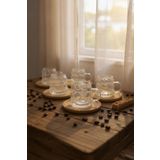 UCR HOME Kulplu Kahve Yanı Mini Üzüm Boncuk Bardak Sunum Bardağı ve Ahşap Altlık 6 lı Set 90 ml