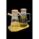 UCR HOME Masterchef Borosilikat Cam Yağdanlık Bambu Kapak Altlık Master Chef Yağlık 2 Adet 900 ML