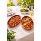 UCR HOME Toprak Güveç 23 cm İçi Sırlı Kayık Oval Güveç Fırın Tepsisi Toprak Fırın Kabı
