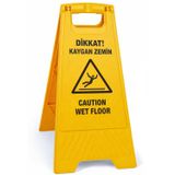 ÜÇTEM Kaygan Zemin Uyarı Levhası Türkçe + İngilizce | Katlanabilir Islak Zemin İkaz Tabelası | Wet Floor Caution Sign | Otel, Hastane, AVM ve Ofis Kullanımı