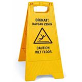 Üçtem Kaygan Zemin Uyarı Levhası Türkçe + İngilizce | Katlanabilir Islak Zemin İkaz Tabelası | Wet Floor Caution Sign | Otel, Hastane, Avm Ve