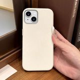 Ucuc iPhone 14 Plus/15 Plus Uyumlu Beyaz Deri Dokulu Silikon Kamerayı Korur Şok Emici Kılıf