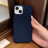 Ucuc iPhone 14 Plus/15 Plus Uyumlu Mavi Deri Dokulu Silikon Kamerayı Korur Şok Emici Kılıf
