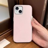 Ucuc iPhone 14 Plus/15 Plus Uyumlu Pembe Deri Dokulu Silikon Kamerayı Korur Şok Emici Kılıf
