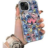 Ucuc iPhone 15 Plus/14 Plus Uyumlu Silikon Kenar Sert Arka Anti Düşme Kılıfı Stitch Deseni - Gümüş - Altın