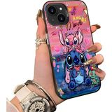 Ucuc iPhone 15 Plus/14 Plus Uyumlu Silikon Kenar Sert Arka Anti Düşme Kılıfı Stitch Deseni - Siyah