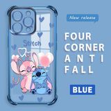Ucuc iPhone 15 Pro Max Uyumlu Şeffaf Silikon Köşe Koruma Lens Korumalı Elektroplatlı Kenar Kılıf Sevimli Stitch - Mavi