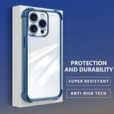 Ucuc iPhone 16 Pro Uyumlu Şeffaf Silikon Köşe Koruma Lens Korumalı Elektroplatlı Kenar Kılıf - Mavi