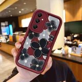 Ucuc Samsung Galaxy A05S Uyumlu Silikon Malzeme Darbeye Dayanıklı Bordo Renkli Kılıf Çiçekler Desen - Bordo - Altın