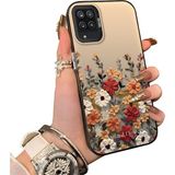 Ucuc Samsung Galaxy A12/M12 Uyumlu Kılıf Akrilik Sert Arka Panel Mat Dokulu Yan Silikon Darbe Emici Güzel Çiçek Desenli Kamera Koruma Kapak - Siyah - Samsung Galaxy M12