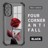 Ucuc Samsung Galaxy A14 4g Uyumlu Şeffaf Silikon Köşe Koruma Lens Korumalı Elektroplatlı Kenar Kılıf Kırmızı Gül Desenli - Siyah - Samsung Galaxy A14 5G