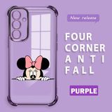 Ucuc Samsung Galaxy A25 Uyumlu Şeffaf Silikon Köşe Koruma Lens Korumalı Elektroplatlı Kenar Kılıf Mickey Desenli - Mor