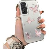 Ucuc Samsung Galaxy M34 5g Uyumlu Silikon Kenar Sert Arka Anti Düşme Kılıfı Kelebek Desenli - Gümüş - Altın