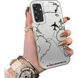 Ucuc Samsung Galaxy M34 5g Uyumlu Telefon Kılıfı Uçak Deseni Akrilik Sert Arka Silikon Kenar Lens Korumalı Darbe Koruma - Gümüş - Altın