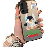 Ucuc Samsung Galaxy S21 Fe 5g Uyumlu Kılıf Akrilik Sert Arka Panel Yan Silikon Darbe Emici Pinguin Desenli Kamera Koruma Kapak - Siyah