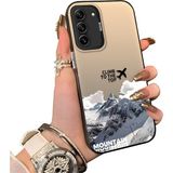 Ucuc Samsung Galaxy S21 Fe 5g Uyumlu Sert Akrilik Arka Silikon Kenar Lens Koruma Kar Dağı Deseni Kılıfı - Siyah