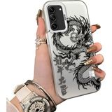 Ucuc Samsung Galaxy S21 Fe 5g Uyumlu Silikon Kenar Sert Arka Anti Düşme Kılıfı Ejderha Desenli - Gümüş - Altın