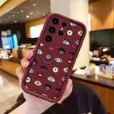 Ucuc Samsung Galaxy S23 Ultra Uyumlu Bordo Silikon Kılıf Nazar Boncuğu Desenli Darbeye Dayanıklı Lens Koruma - Bordo - Altın