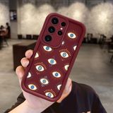 Ucuc Samsung Galaxy S23 Ultra Uyumlu Bordo Silikon Kılıf Nazar Boncuğu Desenli Darbeye Dayanıklı Lens Koruma