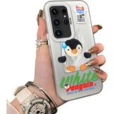 Ucuc Samsung Galaxy S23 Ultra Uyumlu Kılıf Akrilik Sert Arka Panel Yan Silikon Darbe Emici Pinguin Desenli Kamera Koruma Kapak - Gümüş - Altın