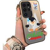 Ucuc Samsung Galaxy S23 Ultra Uyumlu Kılıf Akrilik Sert Arka Panel Yan Silikon Darbe Emici Pinguin Desenli Kamera Koruma Kapak - Siyah