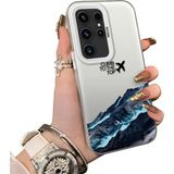 Ucuc Samsung Galaxy S23 Ultra Uyumlu Sert Akrilik Arka Silikon Kenar Lens Koruma Kar Dağı Deseni Kılıfı - Gümüş - Altın