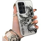 Ucuc Samsung Galaxy S23 Ultra Uyumlu Silikon Kenar Sert Arka Anti Düşme Kılıfı Ejderha Desenli - Gümüş - Altın