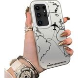Ucuc Samsung Galaxy S23 Ultra Uyumlu Telefon Kılıfı Uçak Deseni Akrilik Sert Arka Silikon Kenar Lens Korumalı Darbe Koruma - Gümüş - Altın