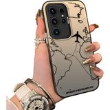 Ucuc Samsung Galaxy S23 Ultra Uyumlu Telefon Kılıfı Uçak Deseni Akrilik Sert Arka Silikon Kenar Lens Korumalı Darbe Koruma - Siyah