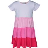 Uçuk Pembe-Fuşya Kat Kat Renkli Kız Çocuk Kısa Kollu Elbise
