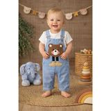 Uçurtma Baby Kids Babybuu Ayıcık Nakışlı Kot Erkek Bebek Yazlık Salopet - 001-Beyaz - 6 - 9 Ay
