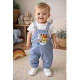 Uçurtma Baby Kids Babybuu Kaplan Nakışlı Kot Erkek Bebek Bayramlık Yazlık Salopet - 102-Beyaz - 6-9 M