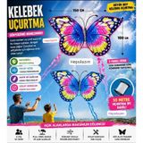 Uçurtma Kelebek Desenli Büyük 150x100cm Uçan Dış Mekan Bahçe Piknik Kız Çocuk Oyuncağı