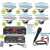 Ucuzcu Market Tavan Hoparlör Sistemi (6 Adet 13 cm Beyaz Renk Tavan Hoparlör + 1 Adet Amfi + Mikrofon Hediye)