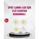 Ucuztekno tekno 3 Lü Pilli Kablosuz Led Spot Lamba Seti Kumandalı Kolay Montaj Aydınlatma 2026