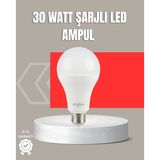 Ucuztekno tekno 30W Şarjlı LED Ampul E27 Duy %80 Enerji Tasarruflu Soğuk Beyaz 2026