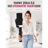 Ucuztekno tekno AI Yüz Takip Özellikli Gimbal Selfie Stick 360° Dönebilen Telefon Tutucu Uzayabilir Blueto
