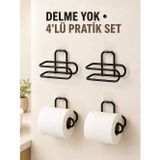 Ucuztekno tekno Siyah 4 Adet Metal Tuvalet Kağıdı Tutucu Kendinden Yapışkanlı Delmeden Montaj Banyo Ask�