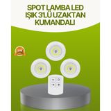 Ucuztekno tekno Uzaktan Kumandalı 3 Lü Kablosuz Led Spot Lamba Seti Yapışkanlı Pratik Kullanım 2026