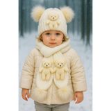 ues KREM AYICIKLI VE PONPONLU TRİKO ATKI BERE