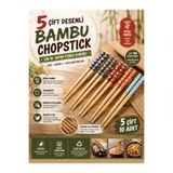Ufak Tefek Şeyler 5 Çift Desenli Bambu Chopstick Yıkanabilir Çin ve Japon Suşi Noodle Yemek Çubuğu