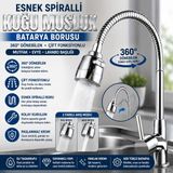 Ufak Tefek Şeyler Esnek Spiralli Kuğu Musluk Batarya Borusu 360 Derece Dönebilen Çift Fonksiyonlu Mutfak Evye Lavabo Başlığı - Krom