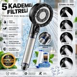 Ufak Tefek Şeyler Filtreli Duş Başlığı Siyah 5 Kademeli - Su Arıtmalı, Klor ve Kireç Önleyici, Yüksek Basınçlı Masajlı Duş Başlığı