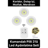 Ufak Tefek Şeyler Kablosuz Uzaktan Kumandalı Beyaz 3Lü Led Okuma Işık Gece Lambası Mutfak Dolap Koridor Pilli Dolapiçi