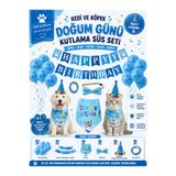 Ufak Tefek Şeyler Kedi ve Köpek Doğum Günü Kutlama Süs Seti Mavi Şapka Fular Papyon Balon Banner Süsleme Takımı