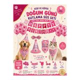 Ufak Tefek Şeyler Kedi ve Köpek Doğum Günü Kutlama Süs Seti Şapka Fular Papyon Balon Banner Süsleme Takımı Pembe