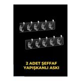 Ufak Tefek Şeyler Şeffaf Askı, Yapışkanlı Askı 2 Adet 5'Li Yapışkanlı Askı, Mutfak Askısı, Banyo Askısı