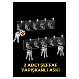 Ufak Tefek Şeyler Şeffaf Askı, Yapışkanlı Askı, Mutfak Askısı, Banyo Askısı,2 Adet Yapışkanlı Anahtar Askısı